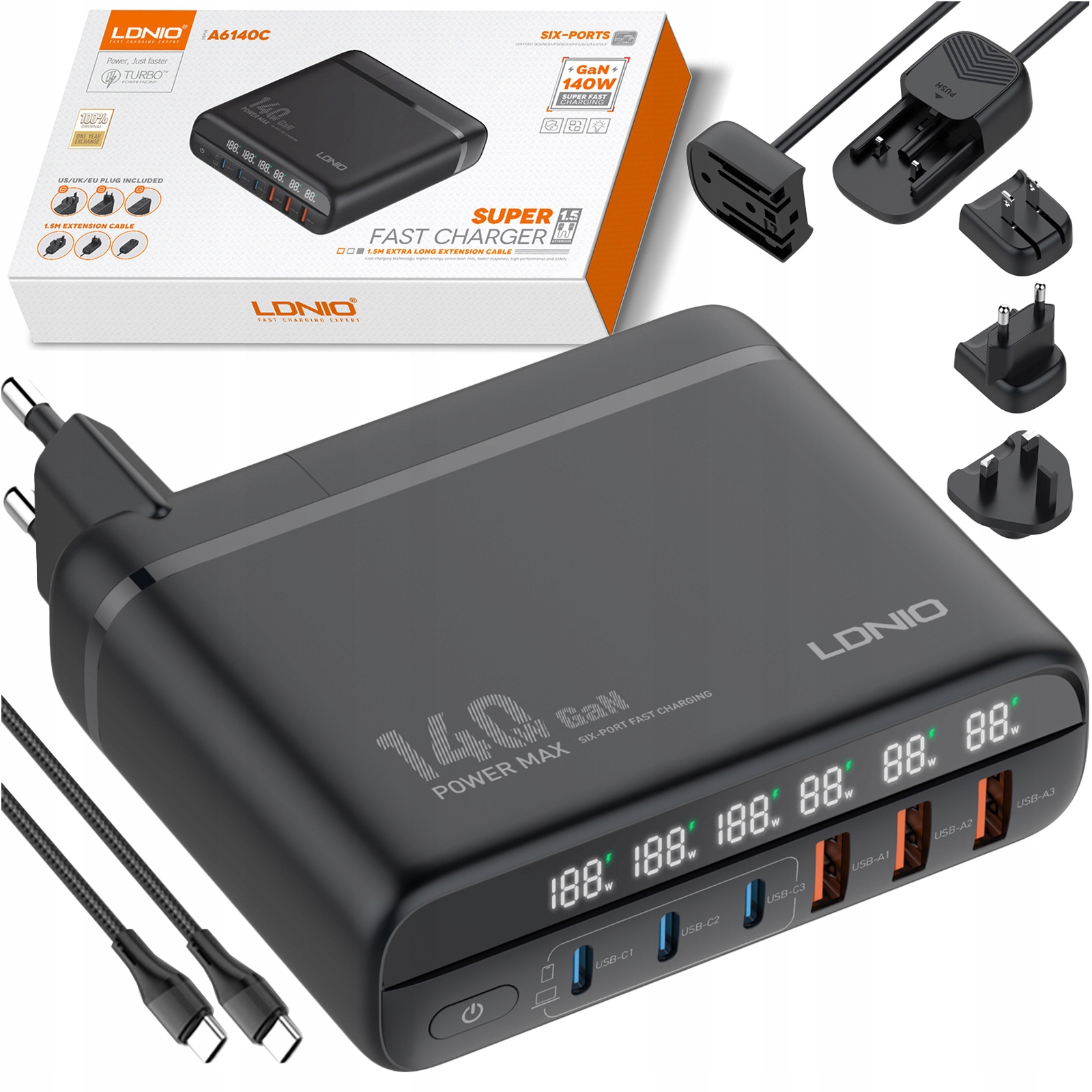 Rýchla USB nabíjačka napájací adaptér 140W pre telefón Laptop QC3.0 PPS PD100W